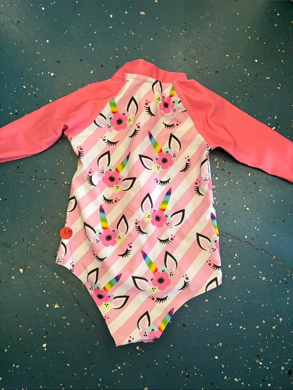Girls Pink Unicorn Stripe Zip Rash Guard Swimsuit 3 t